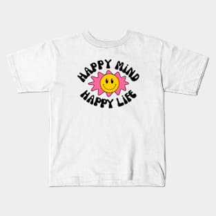 Retro Vintage Aesthetic "Happy Mind Happy Life" Smile Emoji Typography Kids T-Shirt